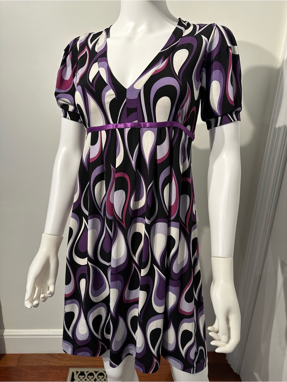 Nicole Miller XS Puff Sleeve Geometric Dress